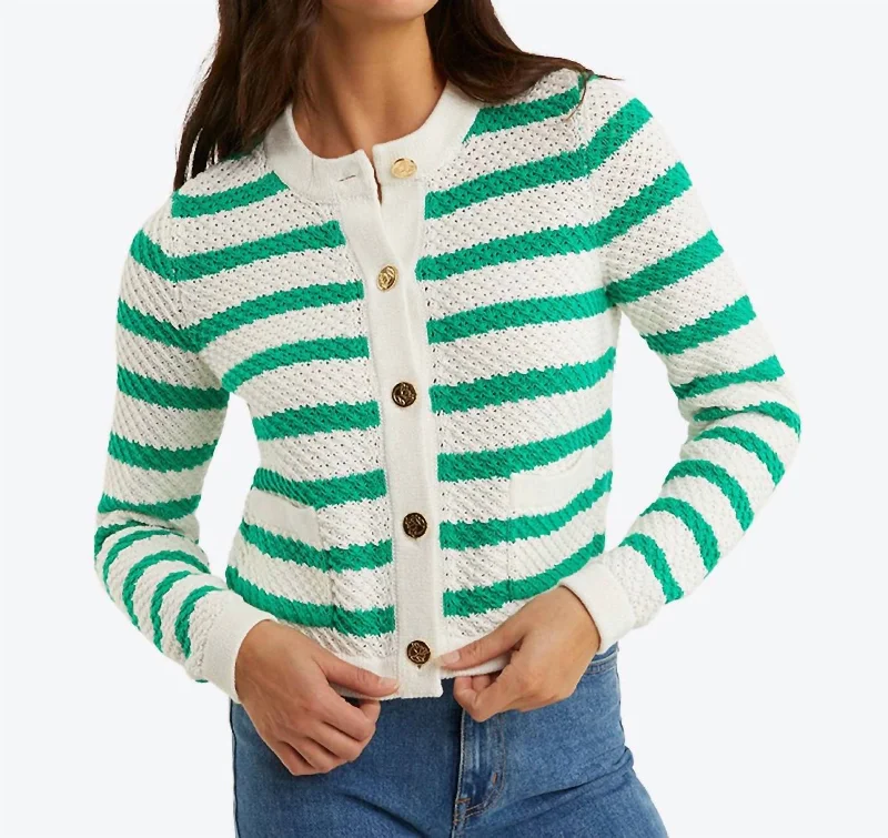 Classic Items Rita Crewneck Cardigan In Magnolia White