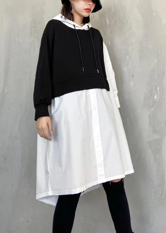 Exquisite Tailoring Simple white clothes Women hooded patchwork Dresses