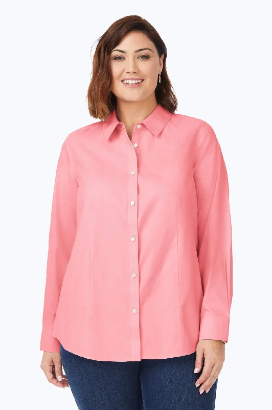 Retro Design Dianna Plus Pinpoint No Iron Long Sleeve Shirt, Pink Peach