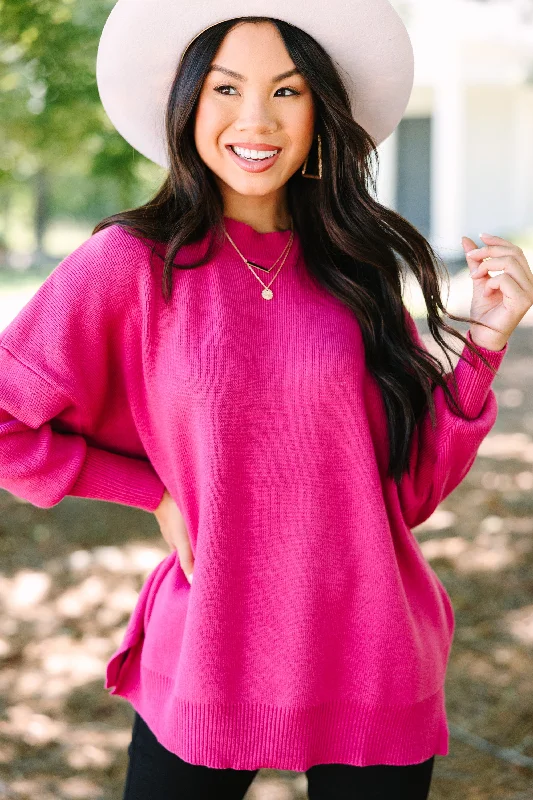 Exquisite Craftsmanship Perfectly You Magenta Pink Mock Neck Sweater