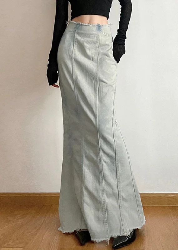 Classic Series New Light Blue Side Open High Waist Denim Skirt Fall