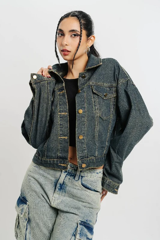 Fashionable In The Times Dark Blue Denim Jacket