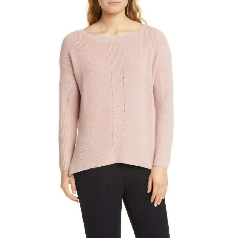 Sweet Breath Merino Wool Bateau Neck Rib Knit Sweater In Pink