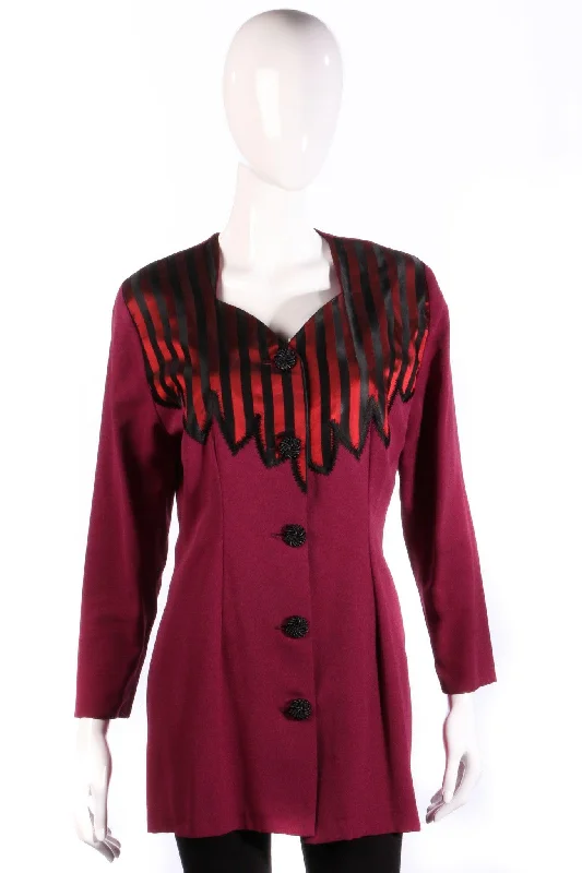 Embroidery Design Anna Marie Vintage Jacket Maroon with Striped Shoulder Detail Size 10/12