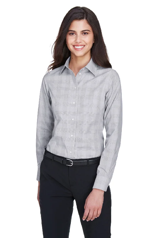 Elegant Series Devon & Jones Womens Crown Woven Collection Wrinkle Resistant Long Sleeve Button Down Shirt - White/Graphite Grey/Light Graphite