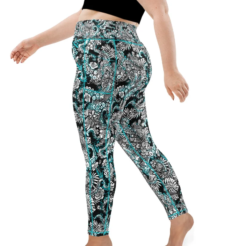 Comfortable Mind Plus Size Eco-Friendly Electric Blue Octofloral Leggings