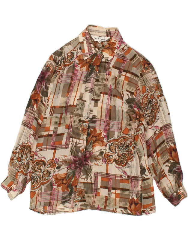 Personal Charm VINTAGE Womens Shirt UK 14 Medium Brown Floral Silk