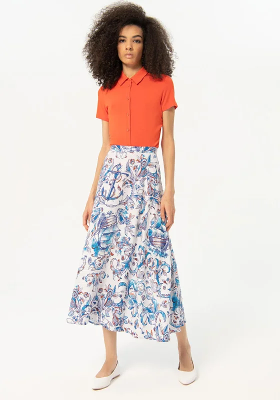 New Products Surkana Seashore Print A-Line Maxi Skirt, Blue