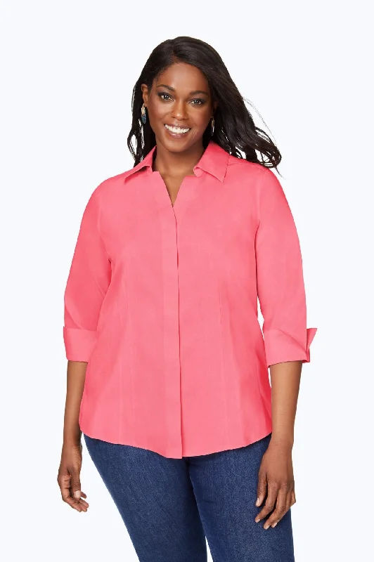 Classic Style Taylor Plus Pinpoint No Iron 3/4 Sleeve Shirt, Rose Red