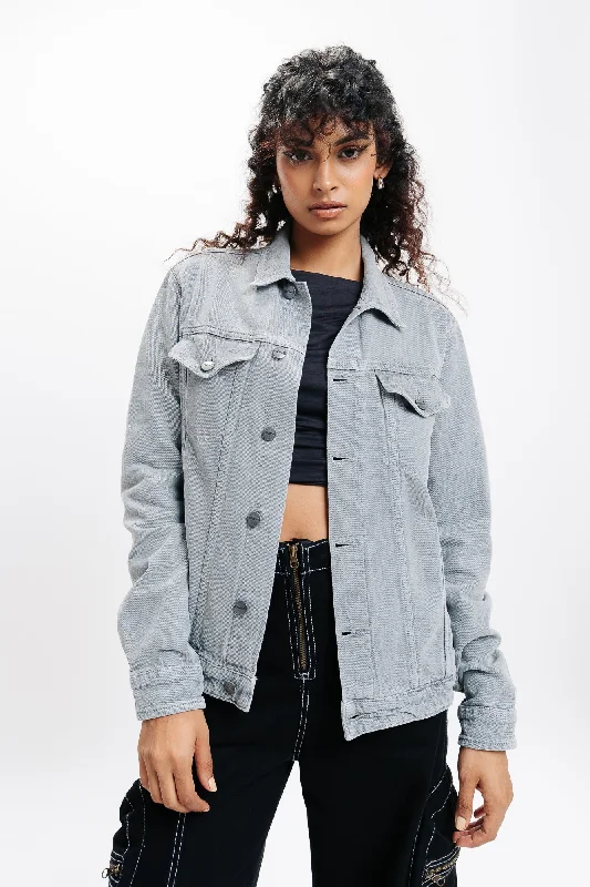 Trendy Comfort Grey Classic Denim Trucker Jacket