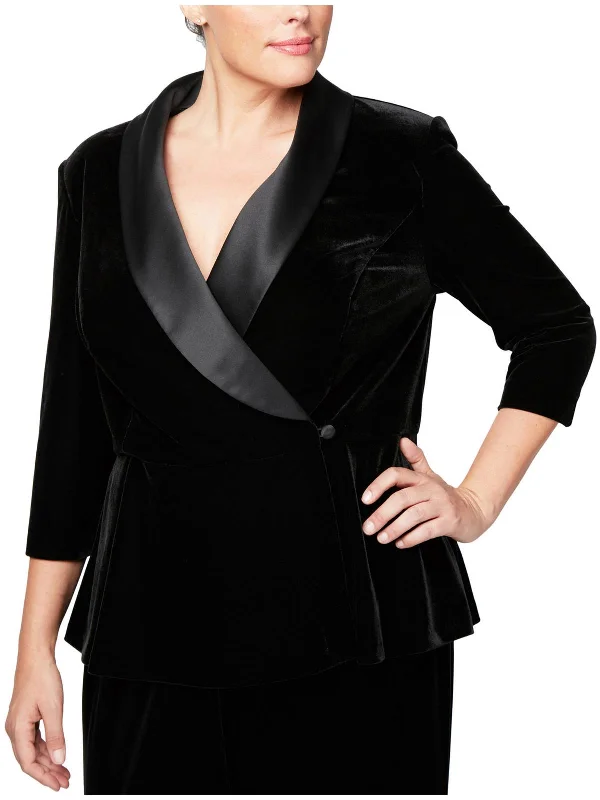 Leisure Sports Plus Womens Satin Lapel Velvet One-Button Blazer