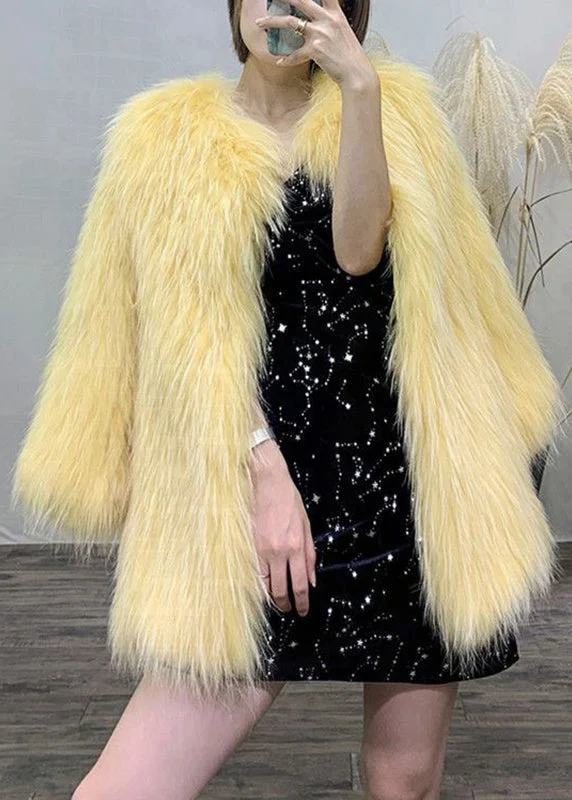 Design Trend Elegant Yellow O-Neck Warm Mink Hair Coats Winter