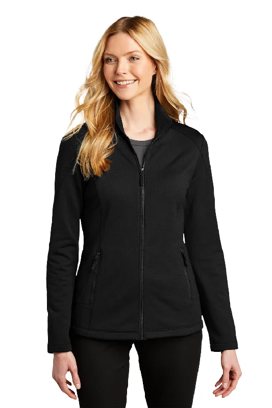 Personal Charm Port Authority Womens Grid Fleece Full Zip Jacket - Deep Black