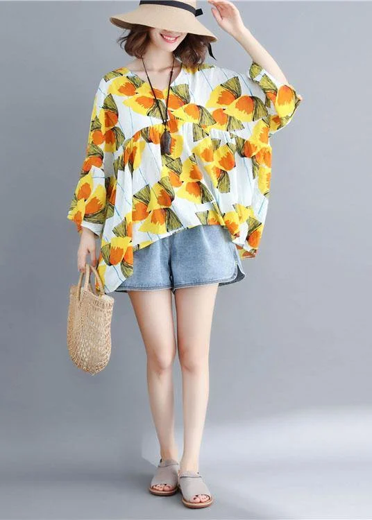 Casual Choice Women o neck patchwork cotton shirts yellow print top