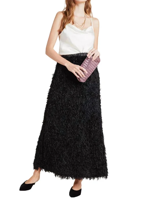 Modernism Chantal Feathered Maxi Skirt In Black