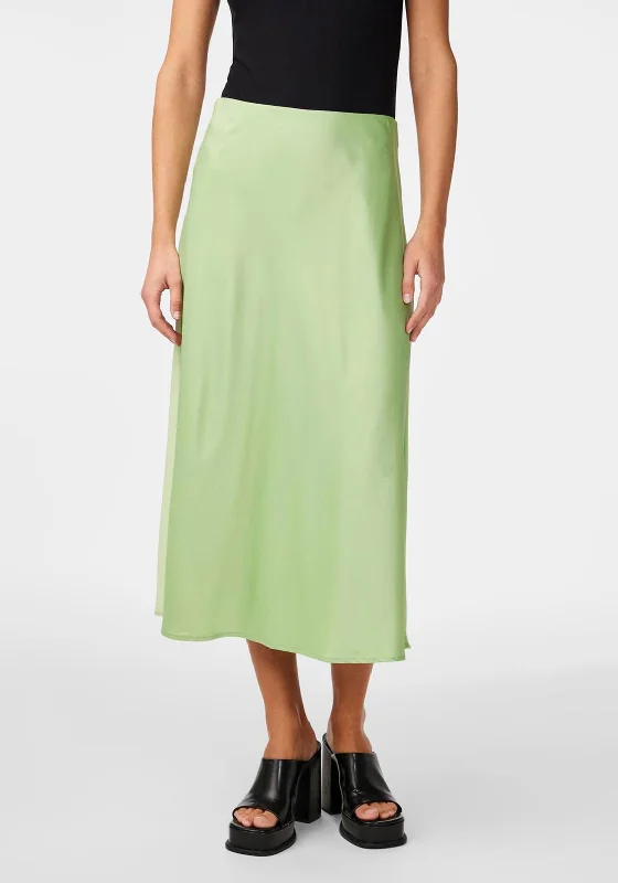 Fashion Concept Y.A.S Pella High Waist Satin Midi Skirt, Quiet Green