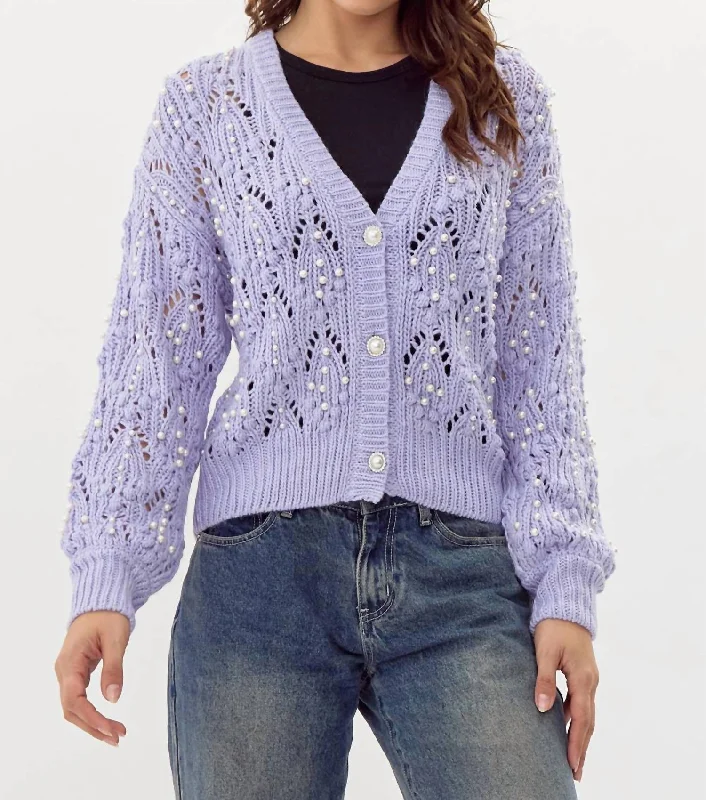 High Street Series Daniella Pearl Cardigan In Lilac