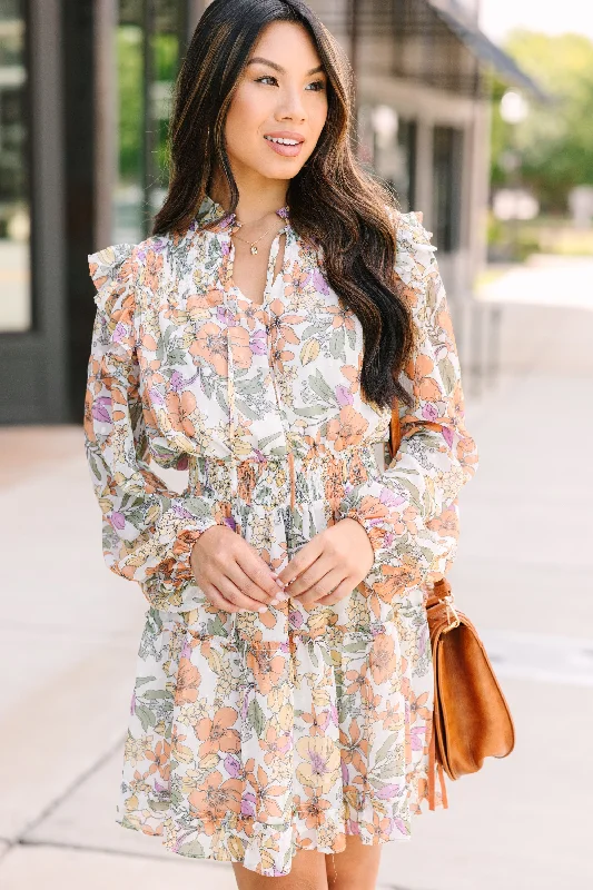 Design Must-have Fate: Need You More Orange Floral Ruffled Dress