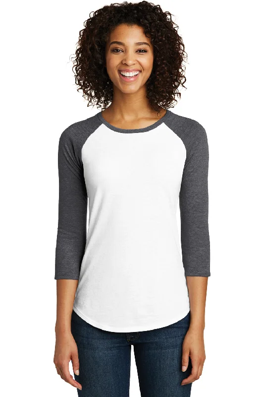 Dressing Tips District Womens Very Important 3/4 Sleeve Crewneck T-Shirt - White/Heather Charcoal Grey - Closeout