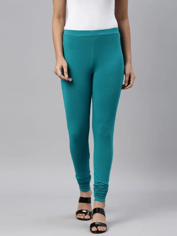 Effortless Style Turquoise Plain Churidar Lycra Leggings