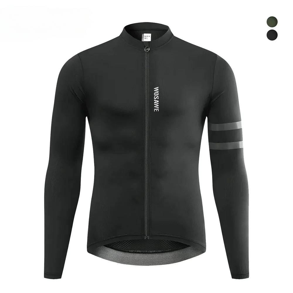 High-end Design Reflective Jersey Spring Autumn Men's Cycling Jersey Long Sleeve Mtb Road Bike Shirt Breathable Seamless 3 Back Pockets