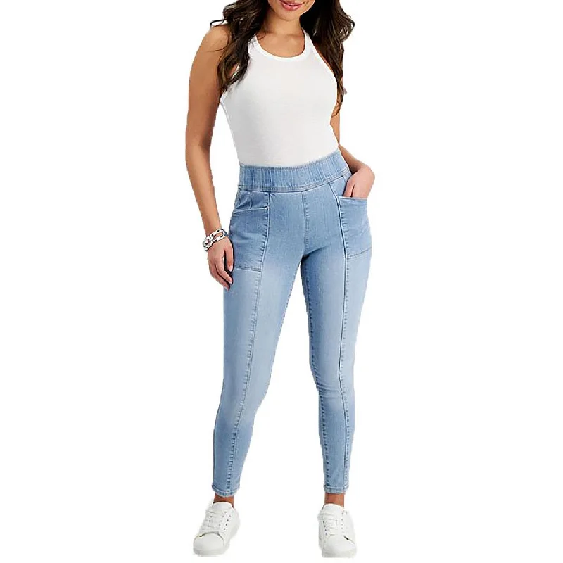 Celebrity Style Petites Womens Faded High Rise Skinny Jeans