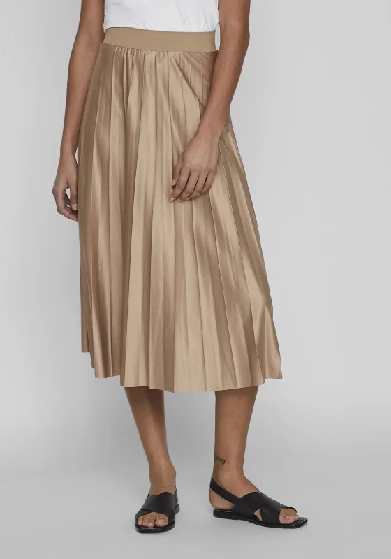 Sweet Breath Vila Nitman Pleasted Midi Skirt, Sandshell