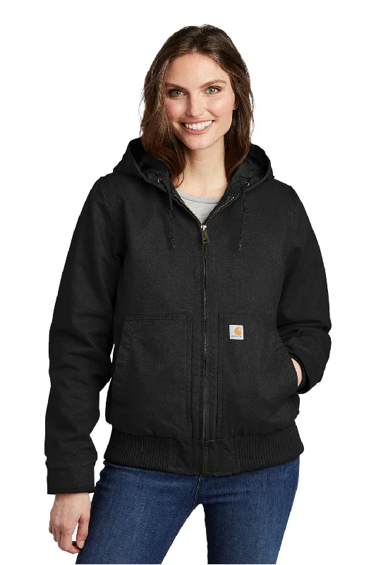 Trends Carhartt Womens Active Washed Duck Full Zip Hooded Jacket - Black