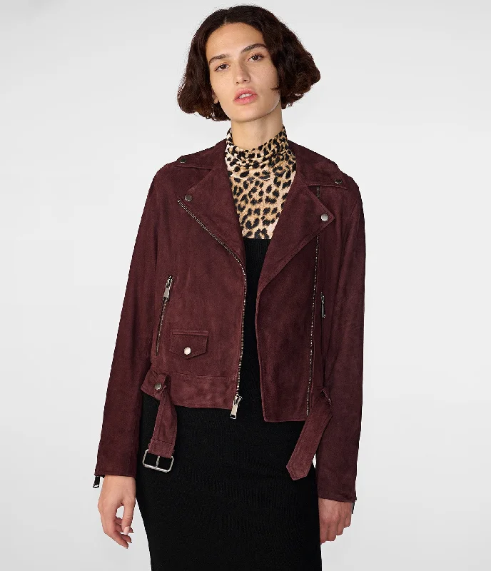 Free And Comfortable Ada Suede Belted Moto Jacket