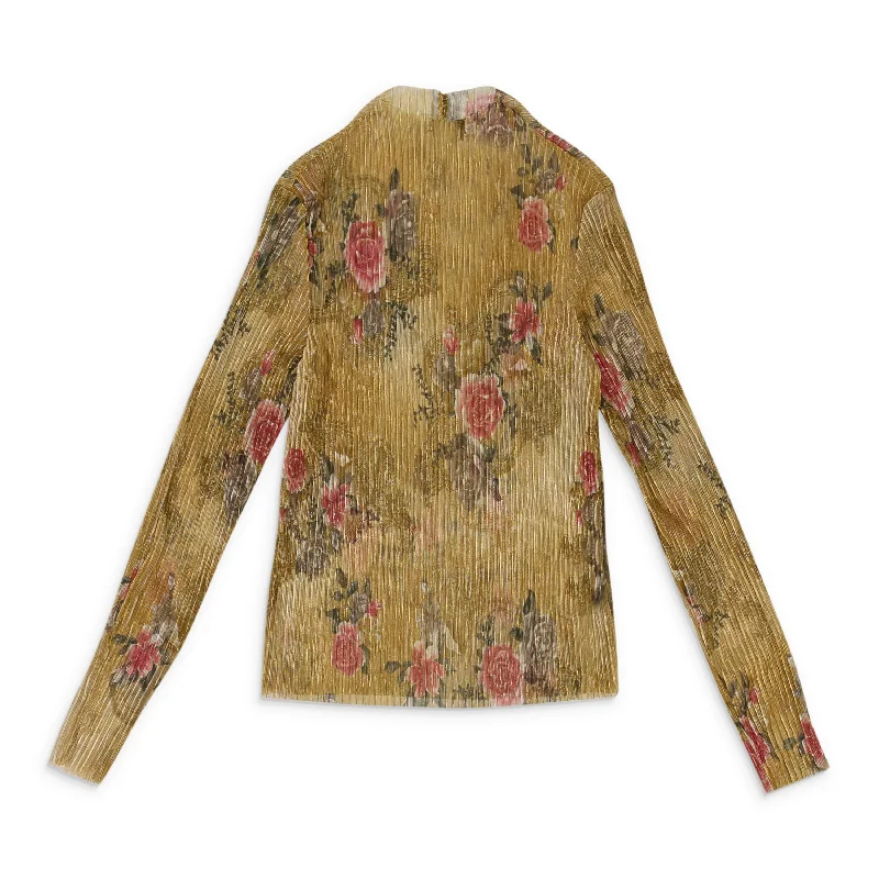 Noble And Elegant CALLIPYGIAN FLORAL PLEATED TURTLENECK GOLD SWEATER