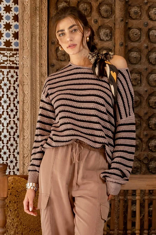 High Street Fashion Mocha Striped Sweater