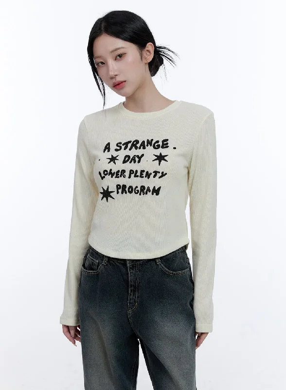 Celebrity Style Simple Lettering Long Sleeve Top CD416