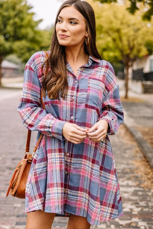 Classic Choice Work On It Dusty Blue Plaid Dress