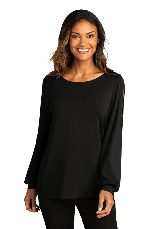 Personalized Outfit Port Authority Womens Luxe Knit Long Sleeve Wide Neck T-Shirt - Deep Black