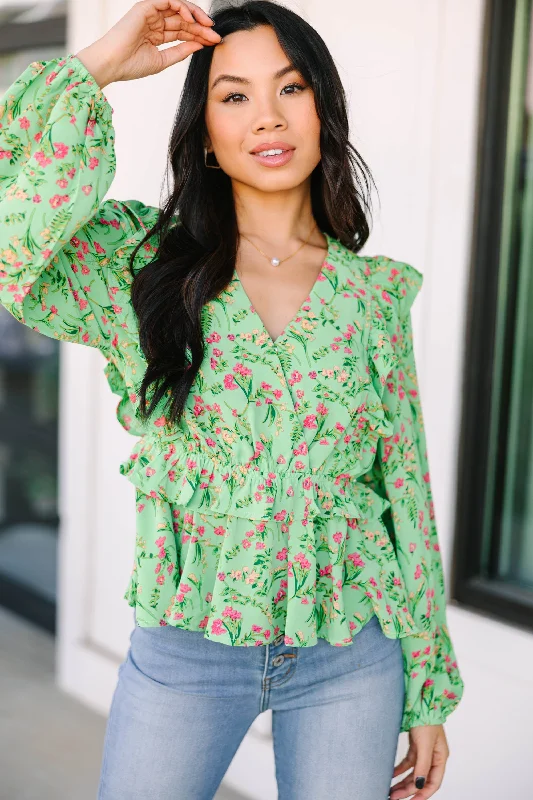 Editorial Design It's Your Day Green Ditsy Floral Blouse