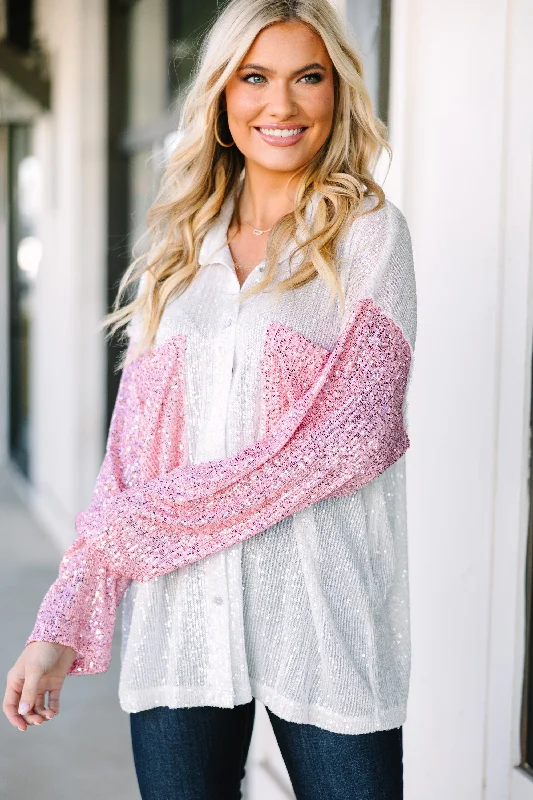 Fashion Touch Let's Hit Broadway Pink Colorblock Sequin Blouse