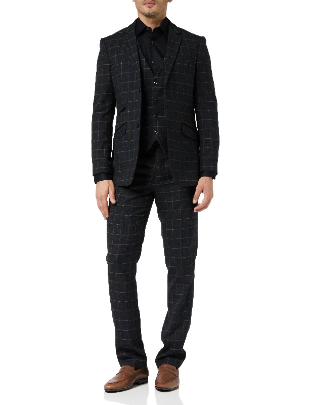 Exquisite Tailoring Roger - Orange Check on Black Suit