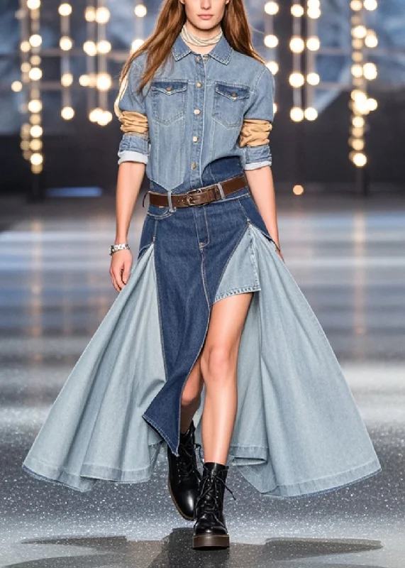 High-quality Design Original Design Asymmetrical Patchwork Exra Large Hem Denim Skirt Spring