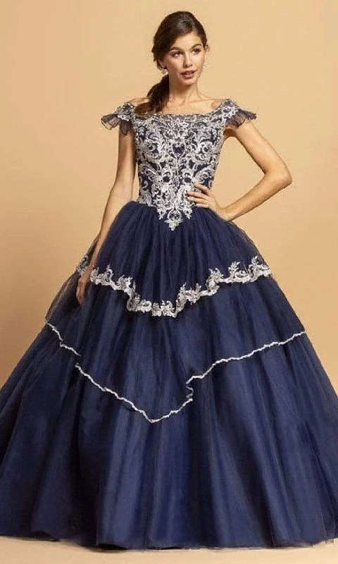 Free And Comfortable Trevi Collection - L2259 Off Shoulder Short Sleeves Ball Gown