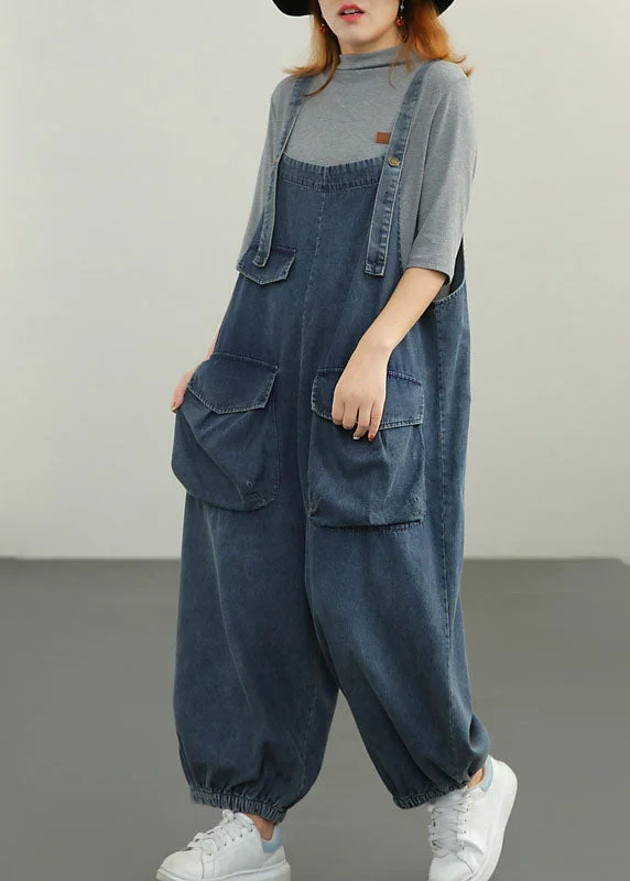 Energy Plan Plus Size Blue pockets Cotton denim Jumpsuit Spring