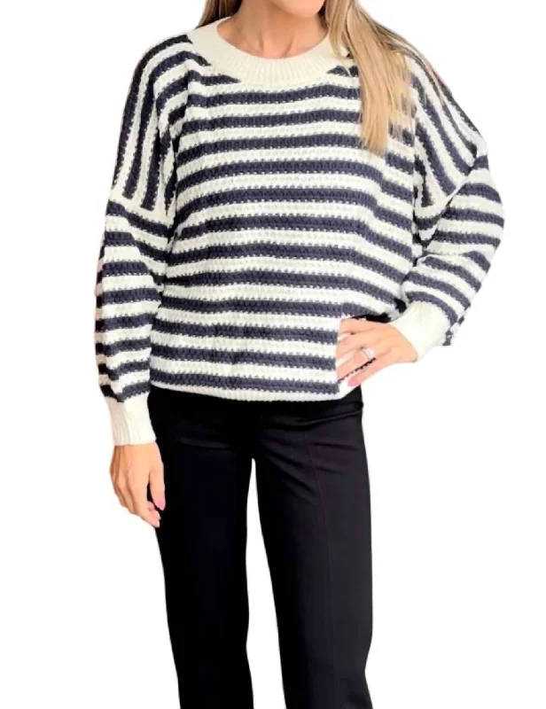 High-quality Design Striped Crochet Sweater In Navy