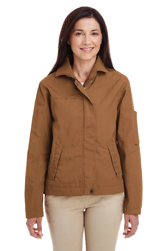 Trendy Comfort Harriton Womens Auxiliary Water Resistant Canvas Full Zip Jacket - Duck Brown - Closeout