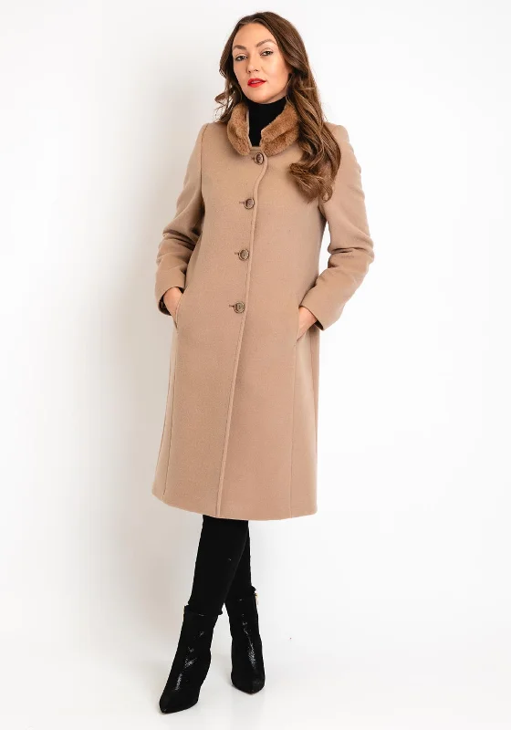 Cool Style Christina Felix Faux Fur Collar Wool Long Coat, Camel