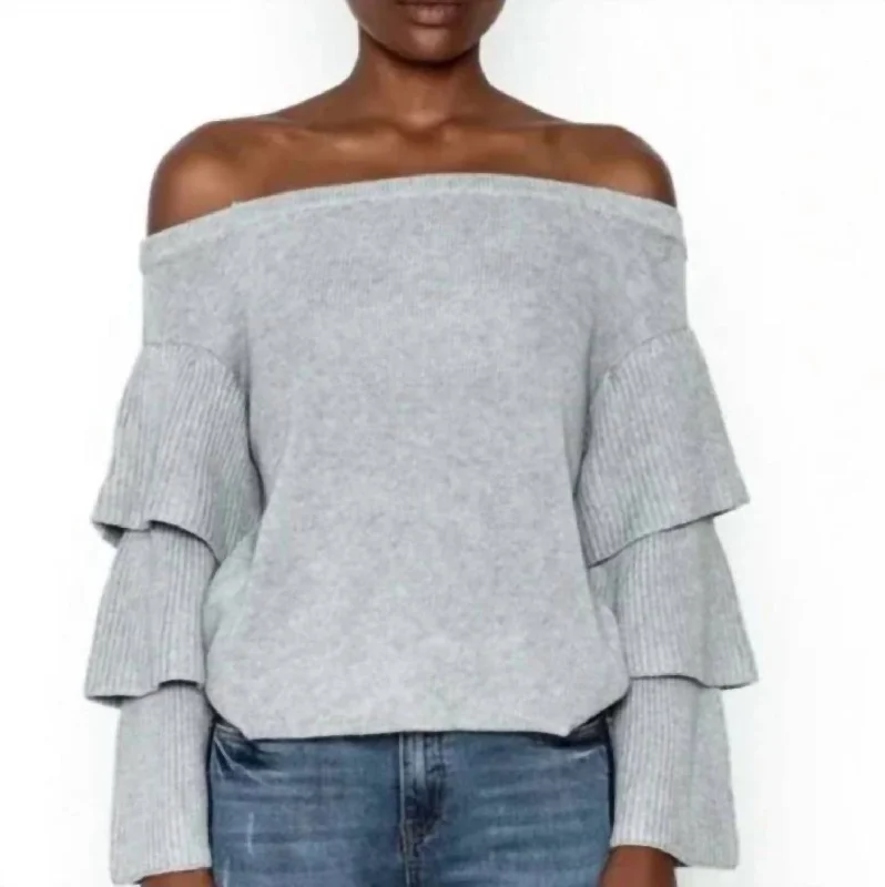 Trendy Items Off The Shoulder Sweater In Grey