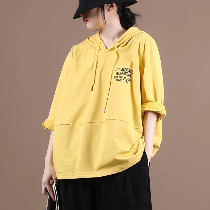 Minimal Classic Simple yellow Letter shirts hooded patchwork loose shirt