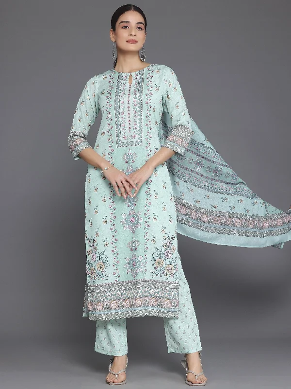 Comfortable Wear Green Printed Poly Crepe Straight Suit With Dupatta