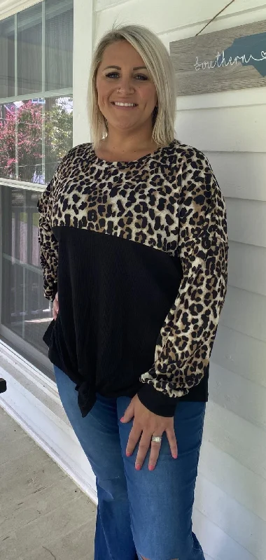 Simple Design Leopard Color Block Knot Top