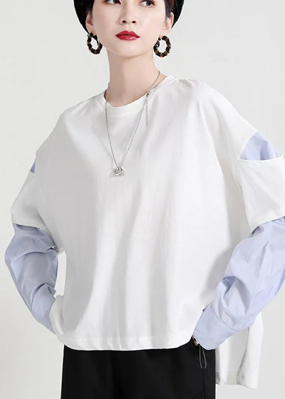 Comfortable Wear Street White Patchwork O-Neck Sweatshirt