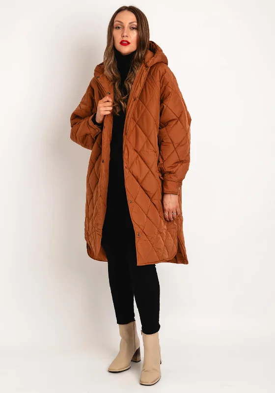 Luxury Classic Ichi Hansa Hooded Quilted Coat, Orange Rust