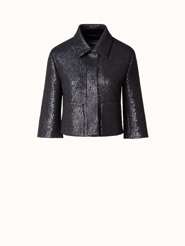 Personal Design Short Boxy Silk Sequin Jacket